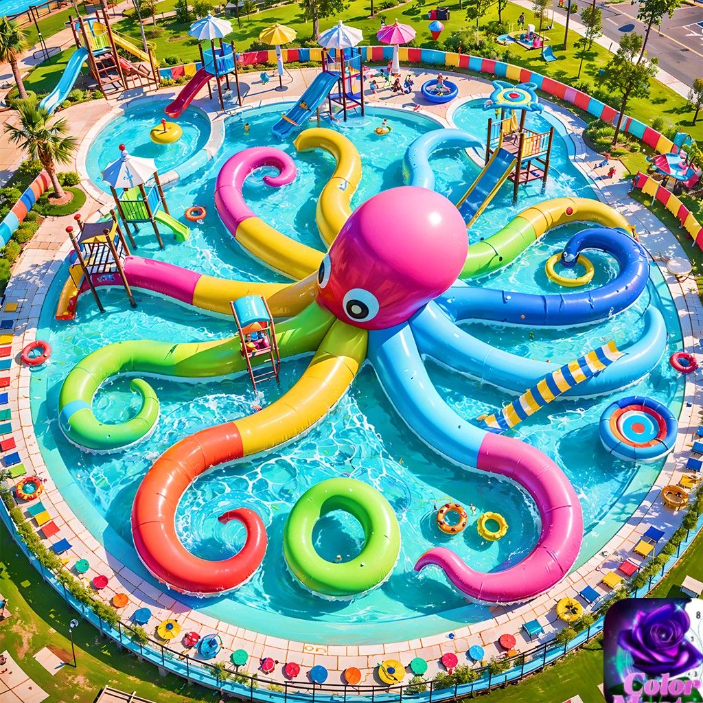 Kids laughing on a yellow tube as they splash down a water slide