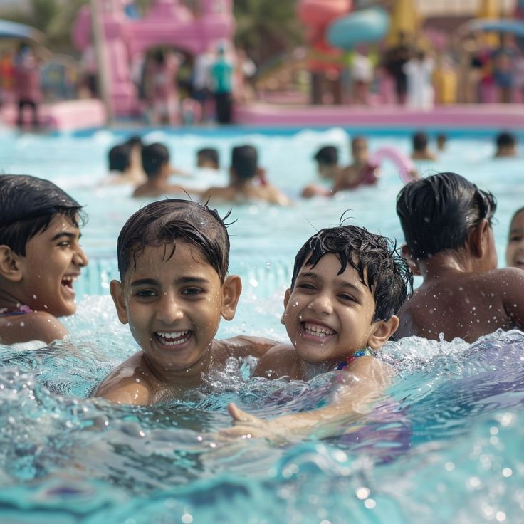 Colourful play castle with water slides at FunWorld