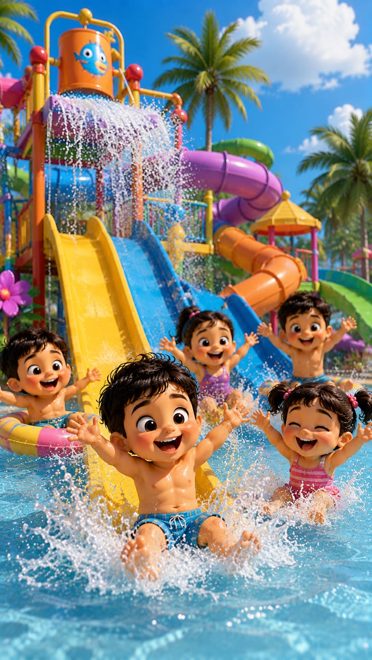 Kids zone with a bright play castle and inflatables