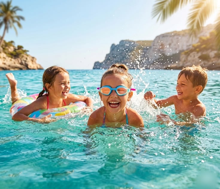 Children splashing in the wave pool
